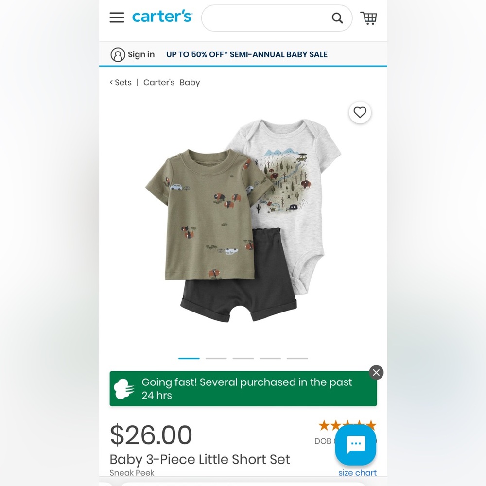 NWT Carters Baby Buffalo Adventure Short set